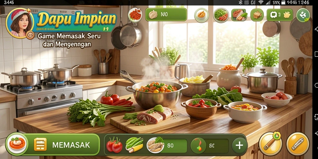 Tampilan antarmuka game Memasak yang menarik dan interaktif.