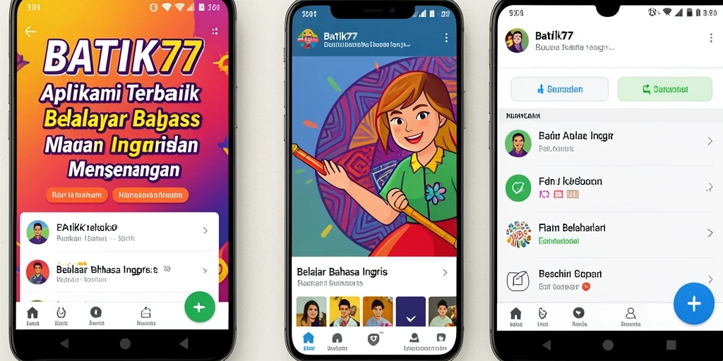 Antarmuka pengguna BATIK77 yang menarik untuk belajar Bahasa Inggris.