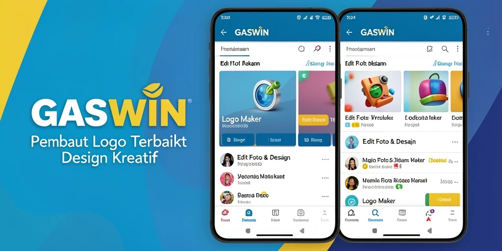 Screenshot utama GASWIN menampilkan antarmuka kreatif dan fungsi Logo Maker.
