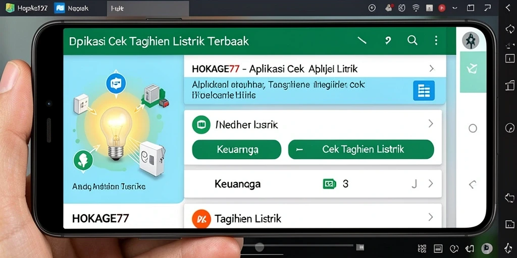 Antarmuka aplikasi HOKAGE77 untuk cek tagihan listrik yang mudah digunakan.