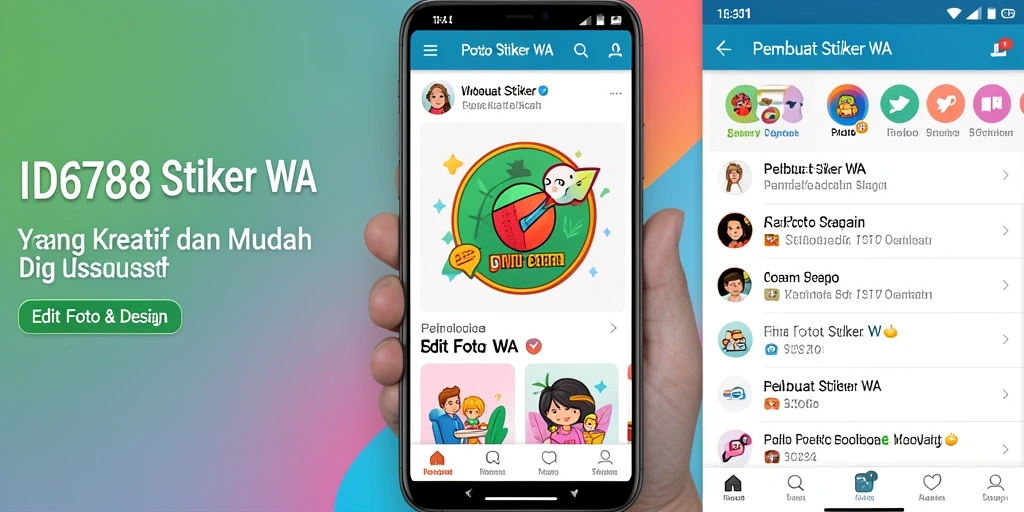 Antarmuka aplikasi ID6788 untuk membuat stiker WhatsApp yang menarik.