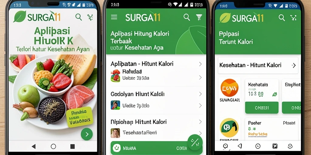 Antarmuka aplikasi SURGA11 yang menampilkan fungsi Hitung Kalori.